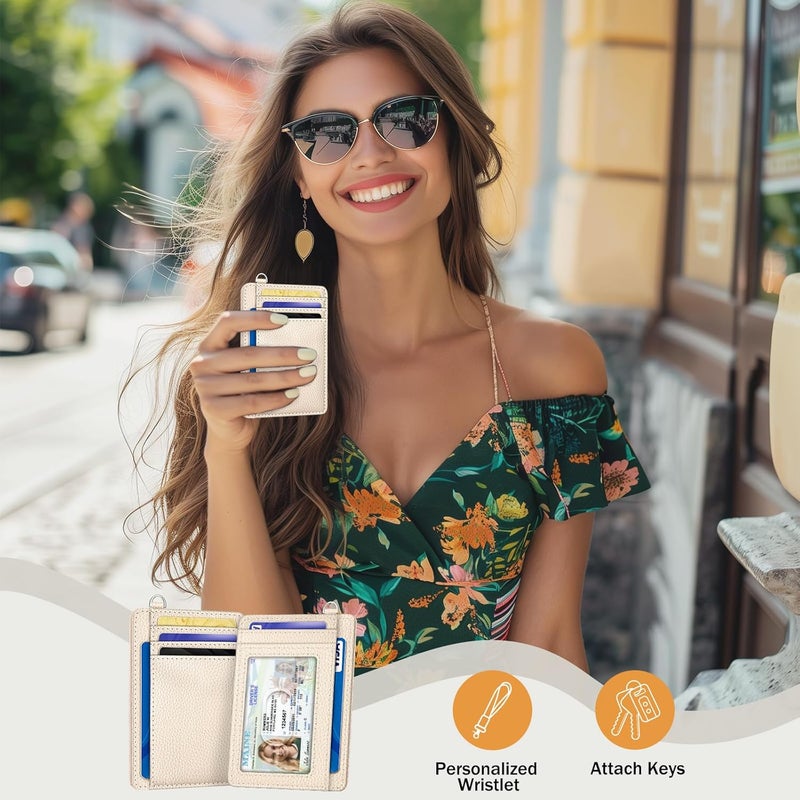 Yonlevres Credit Card Holder for Women, Slim RFID Wallet Front Pocket Small Card Holder, Travel Card Case ID Window PU Leather Cute Funny Thin RFID Blocking Card Organizer Gifts Girls Ladies - Image 2